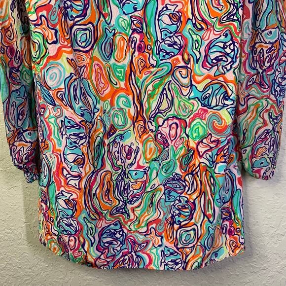 LILLY PULITZER Dress 4 Saemus What A Catch Beaded V-Neck Silk Lined Side Zip - Picture 7 of 16